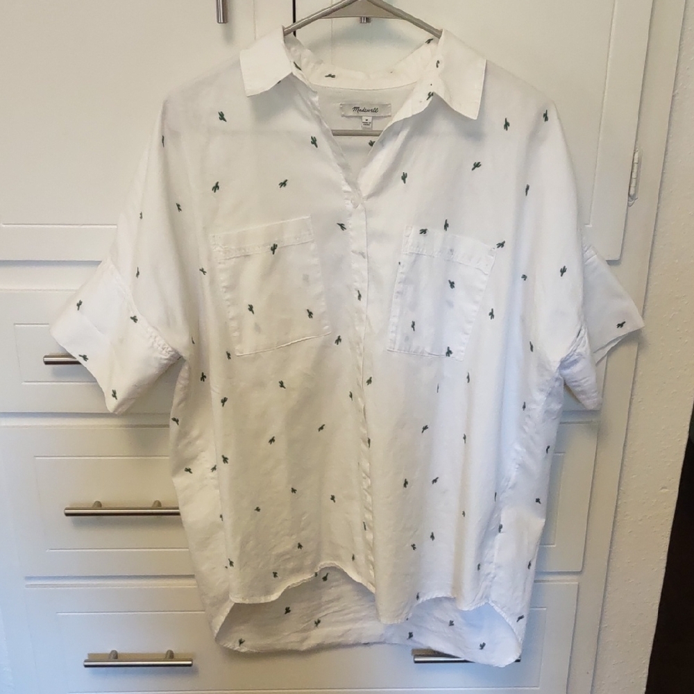 Madewell White and Green Printed Women's Shirt